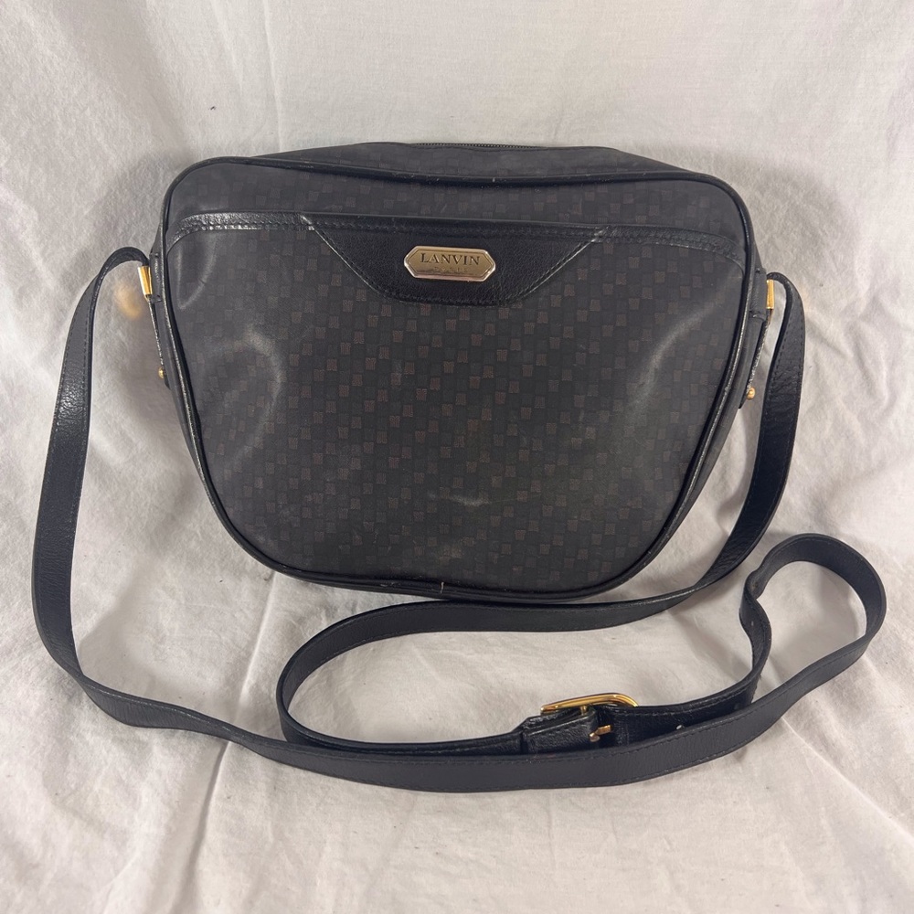 LANVIN PARIS Vintage Authentic Dome Black Canvas and Leather Trim Crossbody bag
